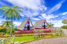 Photo of panoramic aerial view of idyllic coastal village of Porto da Cruz Madeira island, Portugal.