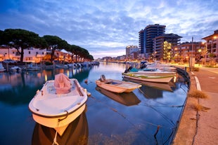 Photo of Pier and sea in town of Grado sunrise view, Italy.