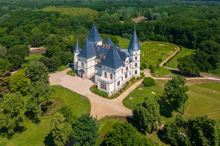 Photo of Tiszadob, Hungary Aerial view about castle Andrassy after renovation.France .