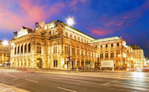 Photo of Vienna State Opera House at night, Austria, Theater.