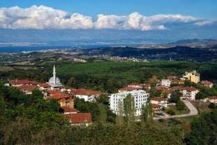 road landscape in the city. Turkey travel in summer. Highway view in beautiful city. Car driving on the road in city. Travel view in asian cities. Highway landscape in summer. Bursa, Turkey.