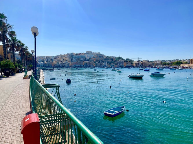 Photo taken from the main boulevard of the coastal city Marsascala, Malta.