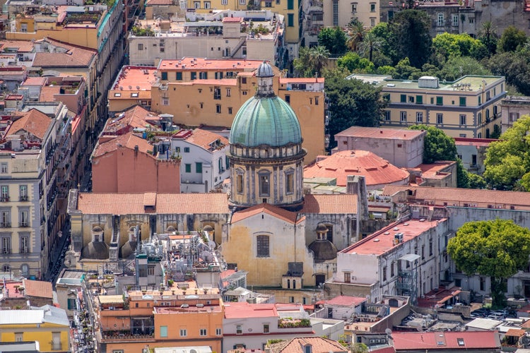 Aerial view on Santa Maria degli Angeli a Pizzofalcone in Napoli, Italy.