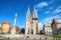 Photo of cathedral and Blessed Virgin Mary monument in Zagreb. Croatia.