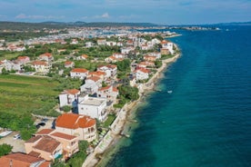 Photo of adriatic village of Bibinje harbor and waterfront panoramic view, Croatia.