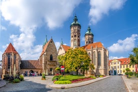 Aerial view on Marienplatz town hall and Frauenkirche in Munich, Germany.