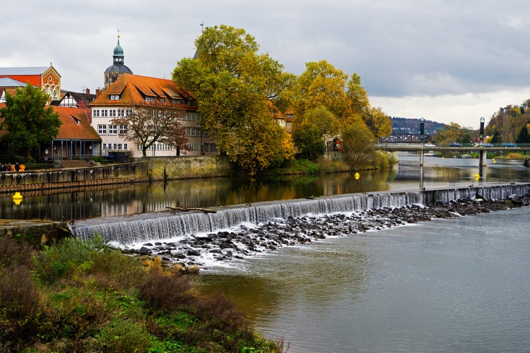 photo of view of River in the town of Hamelin in autumn, Hamelin, Germany.