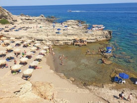 Photo of Faliraki the primary seaside resort village on the Greek island of Rhodes.