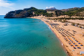 Photo of aerial view of seaside village of Archangelos in Laconia, Greece.