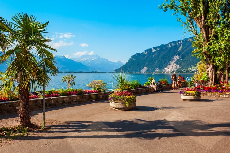 Montreux is a town on the shoreline of Lake Geneva at the foot of the Alps in Switzerland