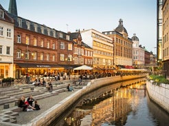 Photo of Roskilde square and Old Town Hall, Denmark.