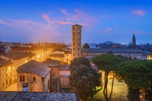 Photo of Cervia's canal, where the Salt Museum is located, with reflections on the water ,Italy.