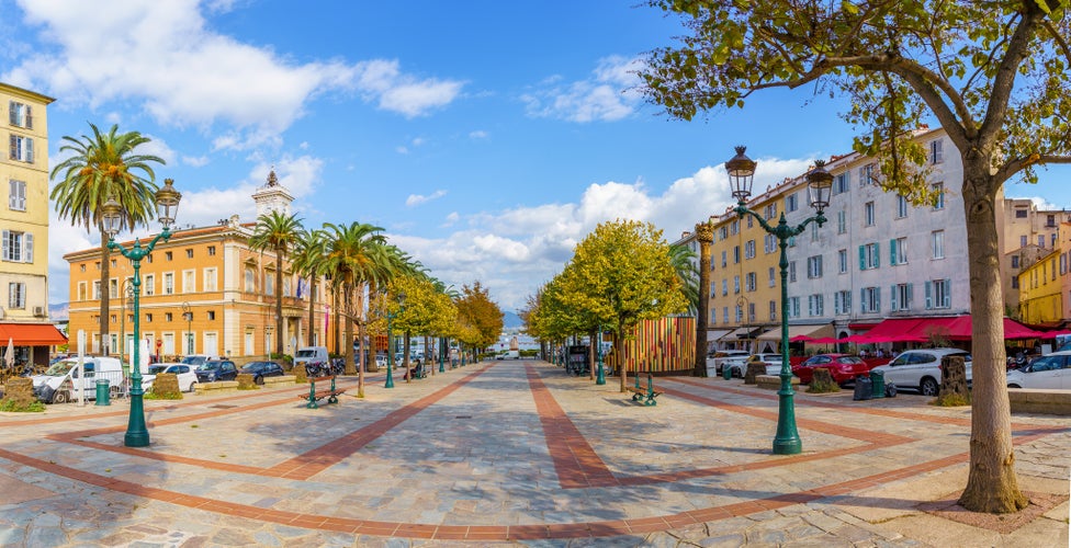 Photo of central square Foca in Ajaccio, Corsica island, France.