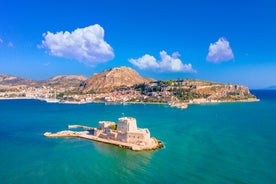 Photo of a small island with a fortress at the coast of Nafplio ,Greece.