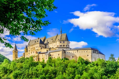 photo of vianden castle and vianden city, Luxembourg.