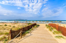 Aerial view with Sant Pere beach of Alcudia, Mallorca island, Spain.