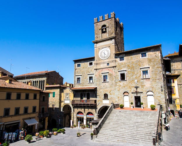 view of the town hall in the medieval city of Cortona, Tuscan , Italy