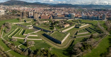 Photo of the aerial view of Plaza de Toros in Pamplona, the capital of Navarre province in northern Spain.