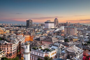 Photo of aerial view of the main square with church in Monza in north Italy.