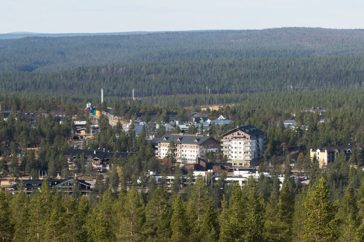 photo of top of Saariselkä ski resort before winter season in Northern Finland.