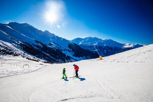 Photo of aerial view of Verbier and details of the skiing resort, Swiss Alps, Switzerland.