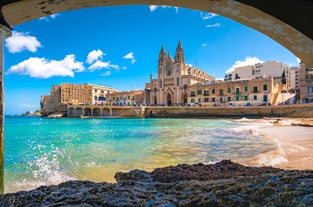 Photo of beautiful aerial view of the Spinola Bay, St. Julians and Sliema town on Malta.