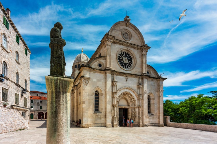 Croatia, city of Sibenik, panoramic view of the old town center and cathedral of St James, most important architectural monument of the Renaissance era in Croatia, UNESCO World Heritage