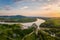 Devin Castle above the river Danube at sunset or sunrise.