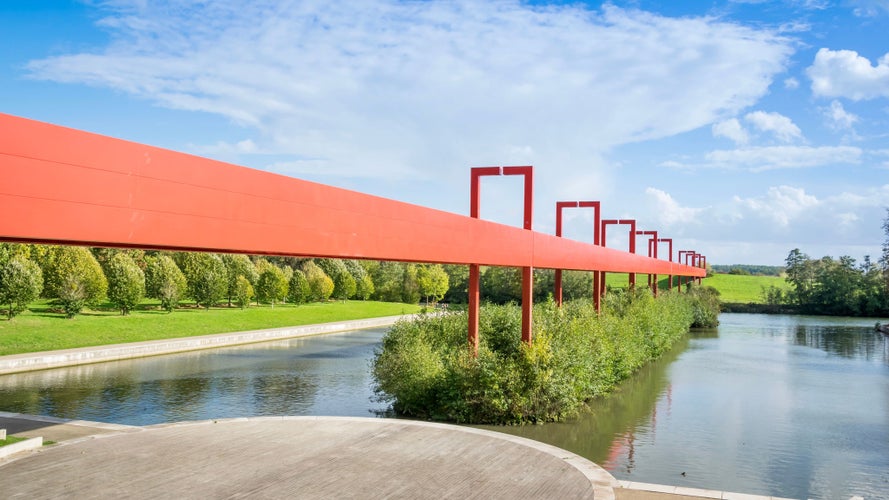 photo of view of The Pont Rouge in Cergy, France.