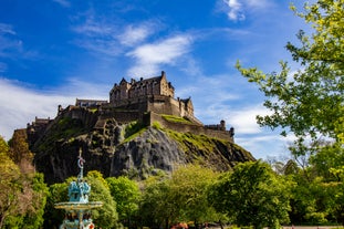 Photo of beautiful view of the old town city of Edinburgh from Calton Hill, United Kingdom.