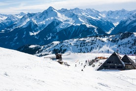 Photo of panorama of Hintertux ski resort in Zillertal Alps in Austria.