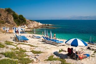 Photo of panoramic aerial view of Palaiokastritsa, Corfu, Greece.