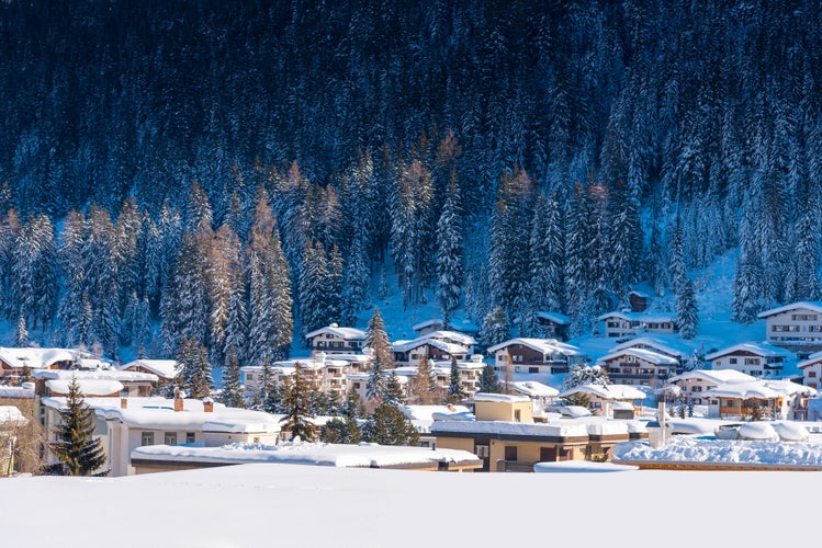 photo of winter landscape of famous Alpine ski resort Davos, Switzerland.