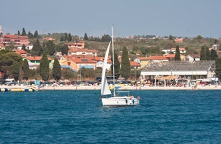 Photo of aerial view of the town of Fazana, Croatia.