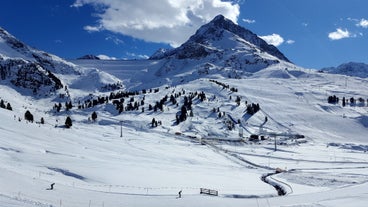 photo of an aerial view of Kühtai a small Alpine Village in Alps, Austria.