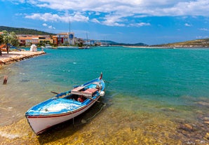 Photo of aerial view of Cruise Ship in the Cesme Marina, Turkey.