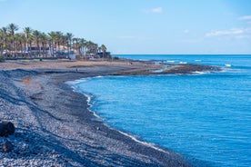 photo of aerial view of the beach and lagoon of Los Cristianos resort on Tenerife, Canary Islands, Spain.