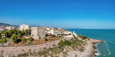 Photo of panoramic aerial view of playa de la Concha in Oropesa del Mar, Ragion of Valencia, Spain.