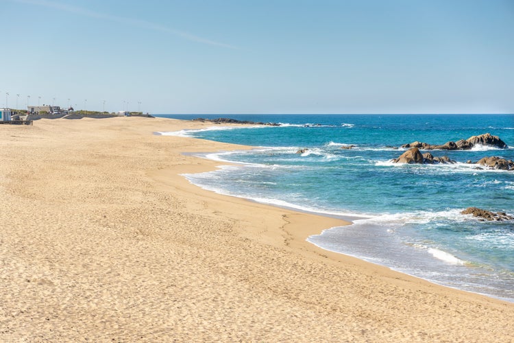 Sandy and rocky coast in Vila do Conde, Porto, North Region, Portugal