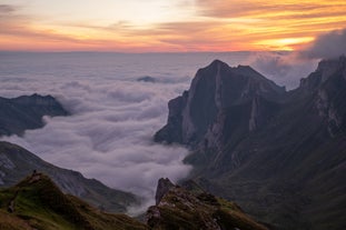 Photo of The Alp Laui near Wildhaus-Alt St. Johann with view of the Saentis and the Wildhuser Schafberg, Toggenburg, Canton of St. Gallen, Switzerland.