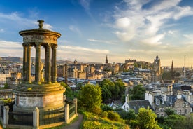 Photo of beautiful view of the old town city of Edinburgh from Calton Hill, United Kingdom.