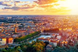 Aerial panoramic cityscape of Rome, Italy, Europe. Roma is the capital of Italy. Cityscape of Rome in summer. Rome roofs view with ancient architecture in Italy. 