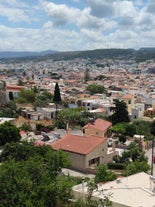 Photo of aerial view of the old Venetian harbor of Rethimno, Crete, Greece.