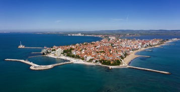 Photo of aerial view of the ancient seaside town, Nessebar, Bulgaria.