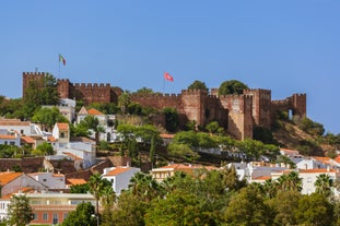 Photo of panoramic aerial view of Praia da Luz in municipality of Luz in Algarve, Portugal.