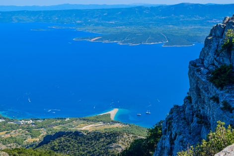 Photo of Zlatni Rat beach from Vidova Gora, Brac, Croatia.