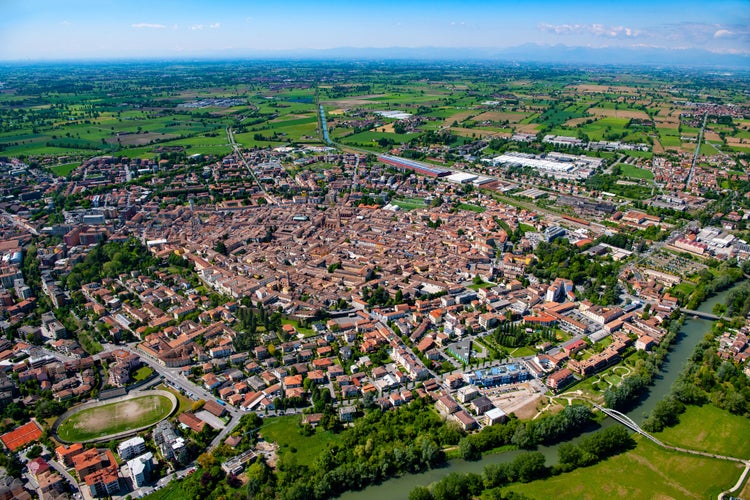 Aerial view of the municipality of Crema, in the province of Cremona, Lombardy, Italy, Europe