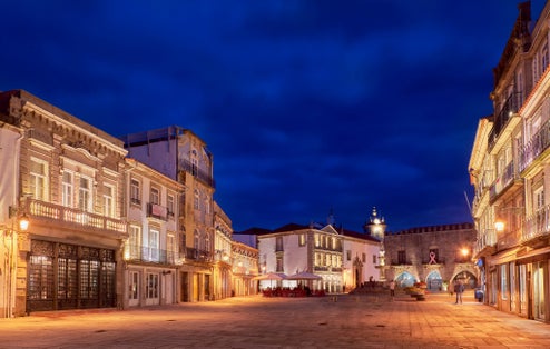Photo of Square in the town of Viana do Castelo, Portugal. City lights at night.