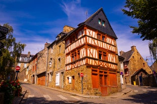 Photo of beautiful city Saint-Brieuc with ancient half-timbered houses, Brittany region, France.