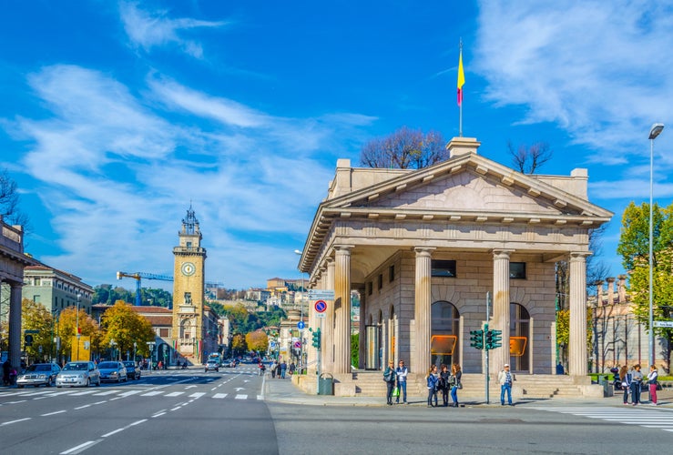 Traffic on Porta Nuova square in Bergamo, Italy